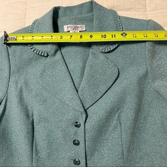 Vintage Miss Dorby Blue Ruffled Woven Floral Design Glass Button Blazer - Picture 11 of 14